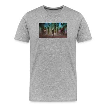 Dunkle Gasse mit Kreaturen - Männer Premium Bio T-Shirt - Grau meliert - Vorne - Damien (186cm)