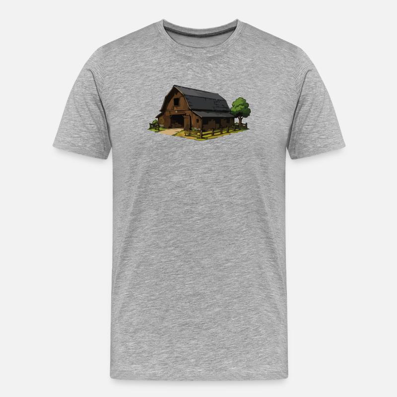 Rustikale Scheune Illustration - Männer Premium Bio T-Shirt - Grau meliert