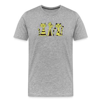Motif de rayures jaunes du trio de chats - T-shirt bio Premium Homme - gris chiné - Devant - Damien (186cm)