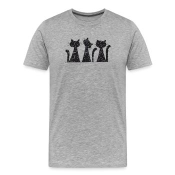 Silhouettes de chats nocturnes sous la pluie d’étoiles - T-shirt bio Premium Homme - gris chiné - Devant - Damien (186cm)