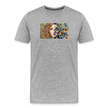 Duales Porträt: Natur trifft Abstrakt - Männer Premium Bio T-Shirt - Grau meliert - Vorne - Damien (186cm)