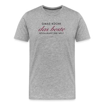 Omas Küche Das Beste Logo - Männer Premium Bio T-Shirt - Grau meliert - Vorne - Damien (186cm)