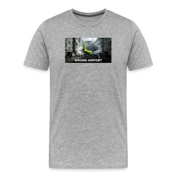 Mauvais aéroport - Mème drôle d’aviation - T-shirt bio Premium Homme - gris chiné - Devant - Damien (186cm)