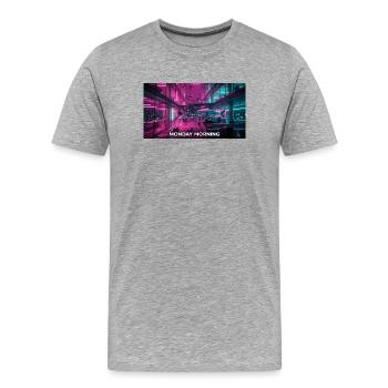 Lundi matin - Mème de requin de bureau - T-shirt bio Premium Homme - gris chiné - Devant - Damien (186cm)