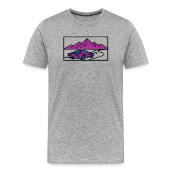 Retro Auto Berge Illustration - Männer Premium Bio T-Shirt - Grau meliert - Vorne - Damien (186cm)