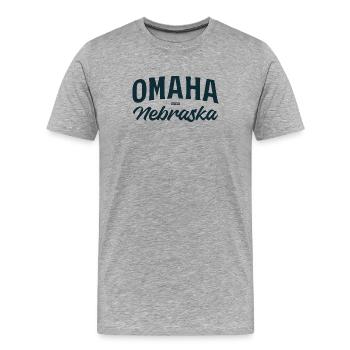 Lettrage vintage d’Omaha, Nebraska - T-shirt bio Premium Homme - gris chiné - Devant - Damien (186cm)