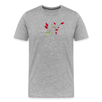 Branche avec églantier et feuilles filigranes - T-shirt bio Premium Homme - gris chiné - Devant - Damien (186cm)