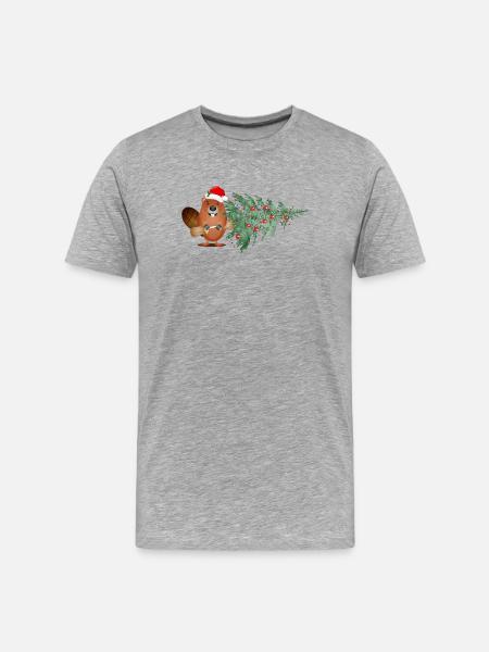 Cute Christmas Beaver with Christmas Tree - Men's Premium Organic T-Shirt - heather grey