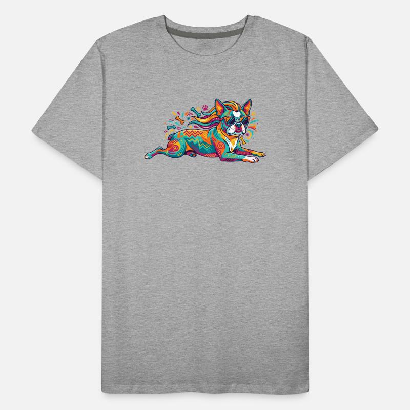 Mode bouledogue de chien avec lunettes de soleil explosion de couleurs T-shirt bio Premium Homme