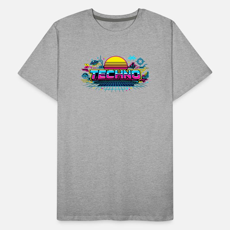Neon Techno Horizont Männer Premium Bio T-Shirt