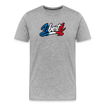 Liberté Tricolore France – Typographie Brush - T-shirt bio Premium Homme - gris chiné - Devant - Damien (186cm)