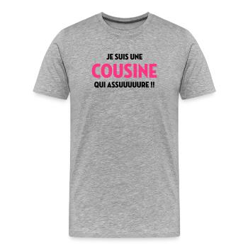 Onkel / Tante / Vetter / Cousin / Kusine - Männer Premium Bio T-Shirt - Grau meliert - Vorne - Damien (186cm)