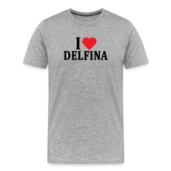 T-Shirt Ich liebe Delfina T-Shirt Geschenkidee - Männer Premium Bio T-Shirt - Grau meliert - Vorne - Damien (186cm)