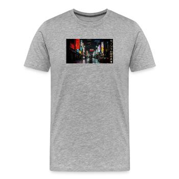 Nachtleben Tokios Neon-Straße - Männer Premium Bio T-Shirt - Grau meliert - Vorne - Damien (186cm)