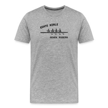 Dictons sur l’aviron - Les vrais gars vont faire de l’aviron - T-shirt bio Premium Homme - gris chiné - Devant - Damien (186cm)