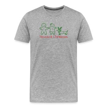 Noël – Famille en pain d’épices avec teckel (vert) - T-shirt bio Premium Homme - gris chiné - Devant - Damien (186cm)