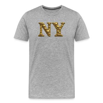 Crâne d’or NY Monogramme - T-shirt bio Premium Homme - gris chiné - Devant - Damien (186cm)
