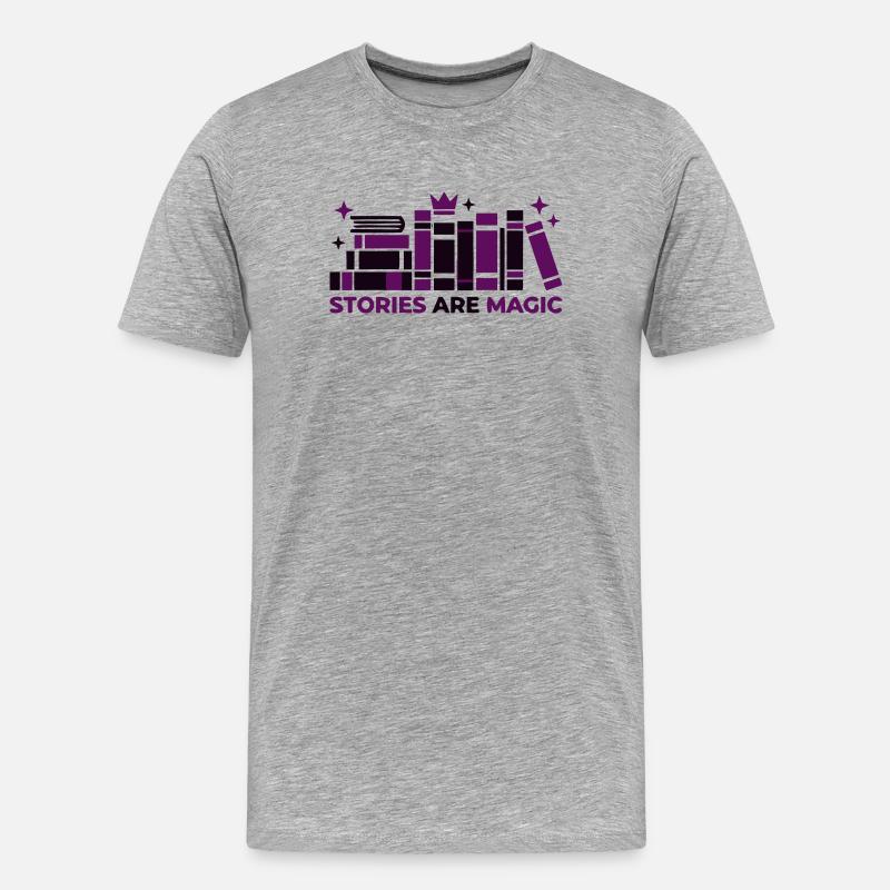 Bücherstapel Stories Are Magic - Männer Premium Bio T-Shirt - Grau meliert