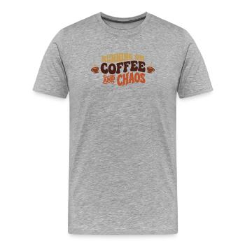 Running on Coffee and Chaos - Men's Premium Organic T-Shirt - heather grey - Front - Damien (186cm)