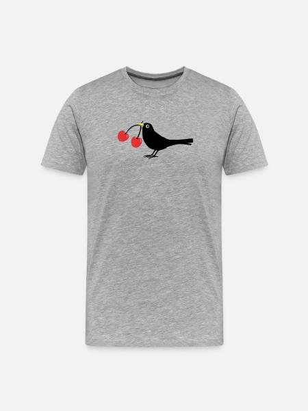 Krähe mit Kirschen - Männer Premium Bio T-Shirt - Grau meliert