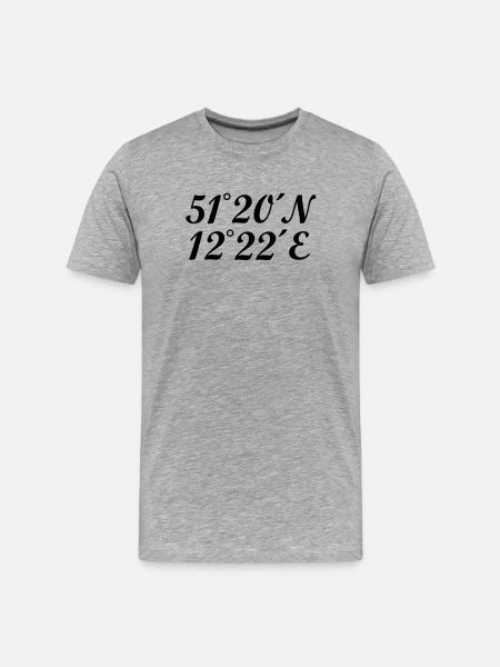 Leipzig Koordinaten - Männer Premium Bio T-Shirt - Grau meliert