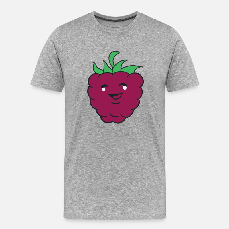 Himbeere mit Lächeln Gesicht Geschenkidee - Männer Premium Bio T-Shirt - Grau meliert