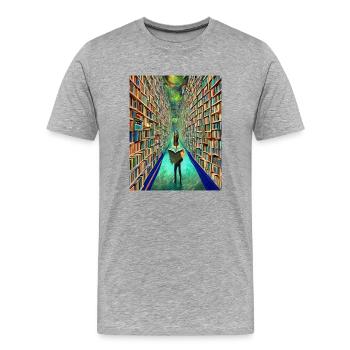 "Die Bücherei der Zeit" - Männer Premium Bio T-Shirt - Grau meliert - Vorne - Damien (186cm)
