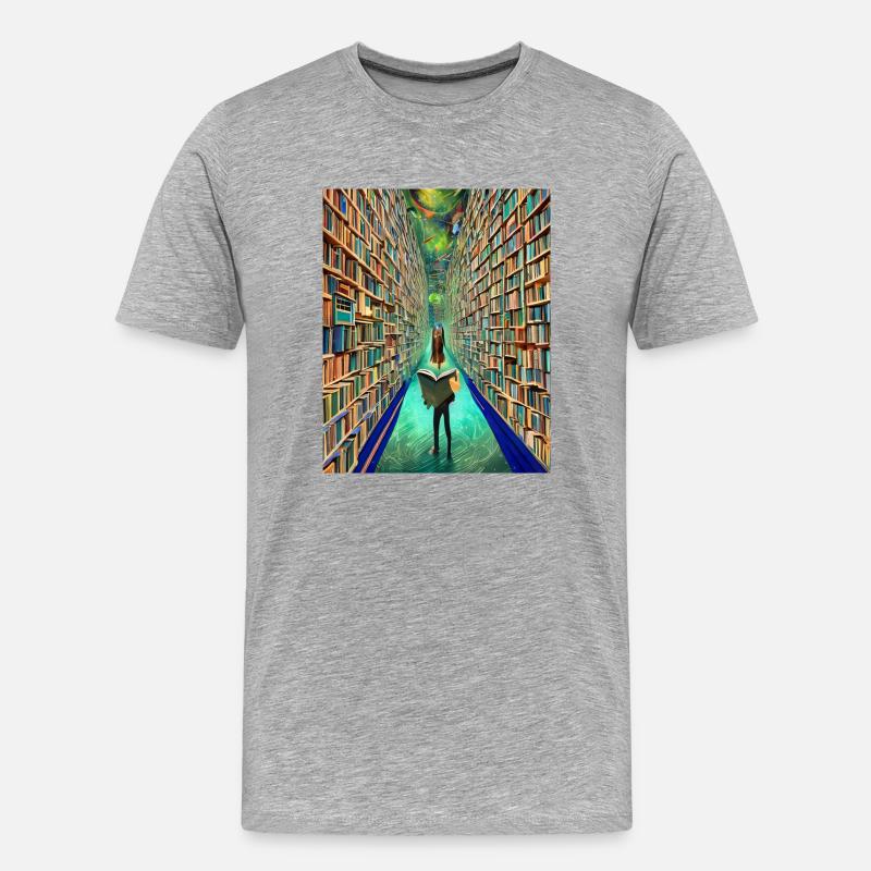 "Die Bücherei der Zeit" - Männer Premium Bio T-Shirt - Grau meliert