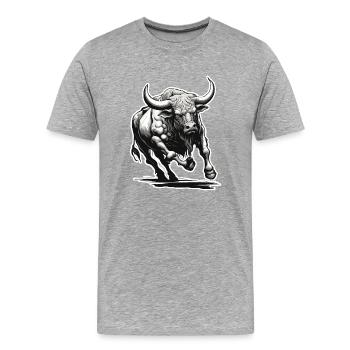 Taureau / Taureau / Animal / Cornes / Tauromachie - T-shirt bio Premium Homme - gris chiné - Devant - Damien (186cm)