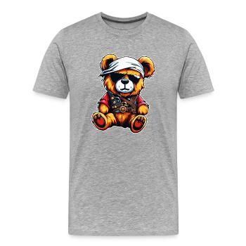 Ours en peluche / Peluche / Animal en peluche / Idée cadeau - T-shirt bio Premium Homme - gris chiné - Devant - Damien (186cm)