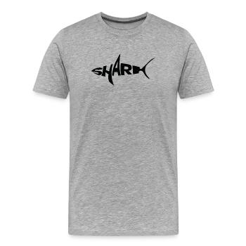 Mot-symbole requin noir Typographie avec nageoire - T-shirt bio Premium Homme - gris chiné - Devant - Damien (186cm)