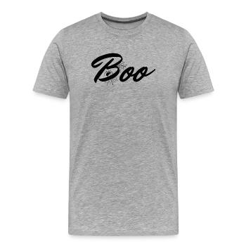 Boo Halloween Schriftzug mit Spinnennetz - Männer Premium Bio T-Shirt - Grau meliert - Vorne - Damien (186cm)
