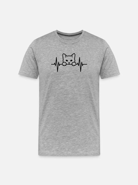 Katze Herzschlag – Cat Lover - Männer Premium Bio T-Shirt - Grau meliert