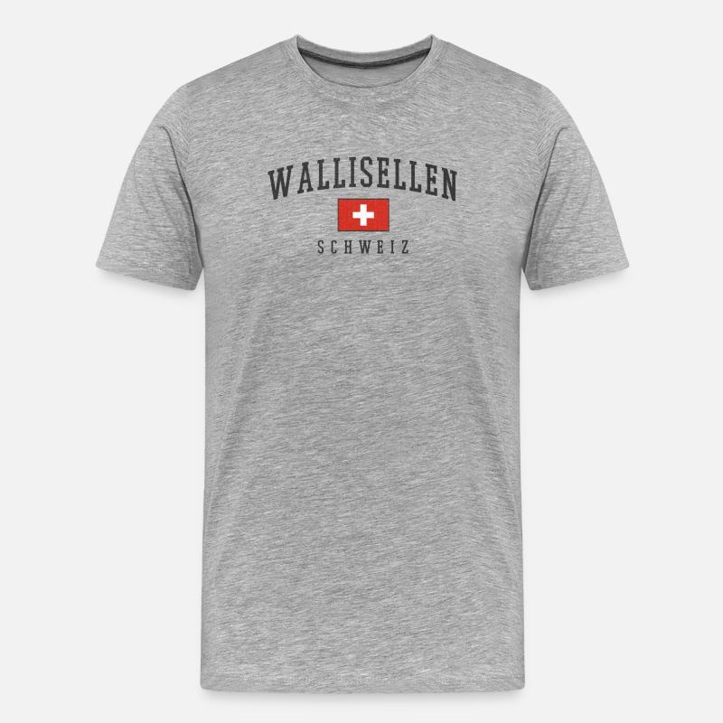 Wallisellen Schweiz Emblem mit Schweizer Flagge - Männer Premium Bio T-Shirt - Grau meliert