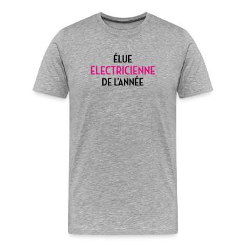 Élue Électricienne de l'Année : La Reine des Watts - T-shirt bio Premium Homme - gris chiné - Devant - Damien (186cm)