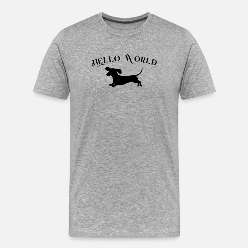 Hello World mit Dackel - Männer Premium Bio T-Shirt - Grau meliert