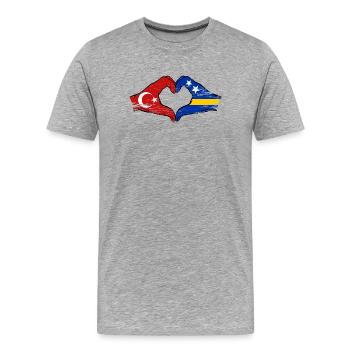 Türkei Curacao Flagge Hände Herzform used - Männer Premium Bio T-Shirt - Grau meliert - Vorne - Damien (186cm)