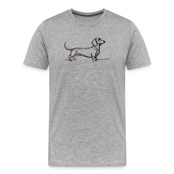 Chemise minimaliste teckel en une ligne avec un teckel - T-shirt bio Premium Homme - gris chiné - Devant - Damien (186cm)