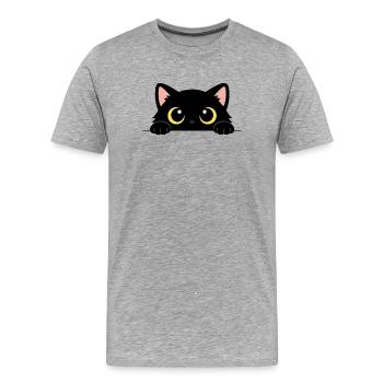 Chat Noir Curieux – Yeux Jaunes Adorables - T-shirt bio Premium Homme - gris chiné - Devant - Damien (186cm)