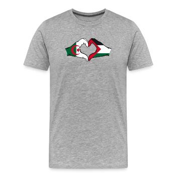 Algérie Palestine Forme de coeur avec les mains - T-shirt bio Premium Homme - gris chiné - Devant - Damien (186cm)