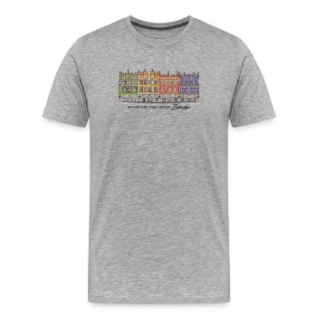 Zamosc in Polen, Fassaden am Markt, Handzeichnung - Männer Premium Bio T-Shirt - Grau meliert - Vorne - Damien (186cm)