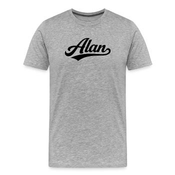 Nom Alan : premier nom de famille - T-shirt bio Premium Homme - gris chiné - Devant - Damien (186cm)