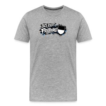 ICI C’EST FRIBOURG - T-shirt bio Premium Homme - gris chiné - Devant - Damien (186cm)