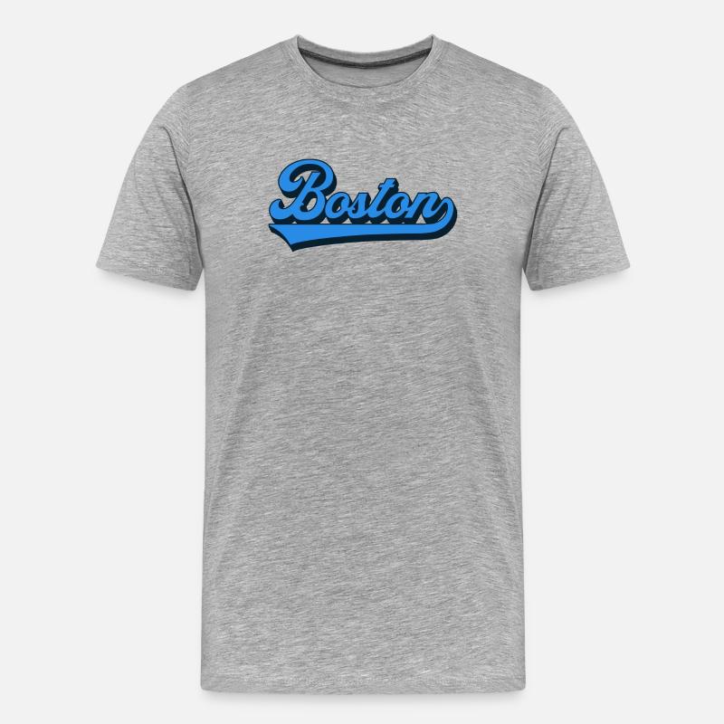 Boston Blau Script Retro - Männer Premium Bio T-Shirt - Grau meliert