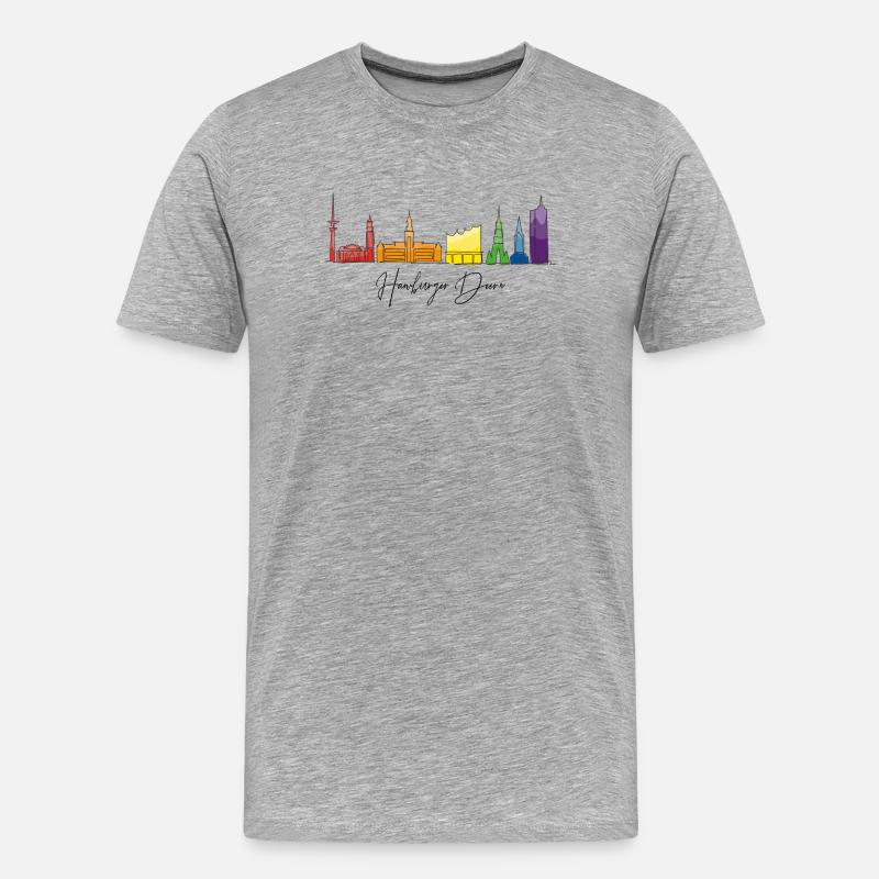 Regenbogen-Stadtlandschaft Aquarell - Männer Premium Bio T-Shirt - Grau meliert