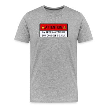 J'ai appris à conduire sur console de jeux vidéo - T-shirt bio Premium Homme - gris chiné - Devant - Damien (186cm)