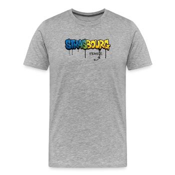 Lettrage strasbourgeois façon graffiti - T-shirt bio Premium Homme - gris chiné - Devant - Damien (186cm)