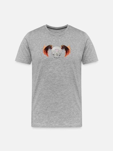 Winged skeleton in flames - Men's Premium Organic T-Shirt - heather grey