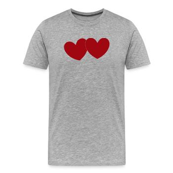 2 rote Herzen Herz rot Geschenk Valentinstag - Männer Premium Bio T-Shirt - Grau meliert - Vorne - Damien (186cm)