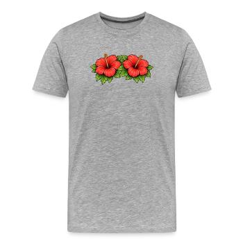 Doppel Hibiskus Tropen Muster - Männer Premium Bio T-Shirt - Grau meliert - Vorne - Damien (186cm)